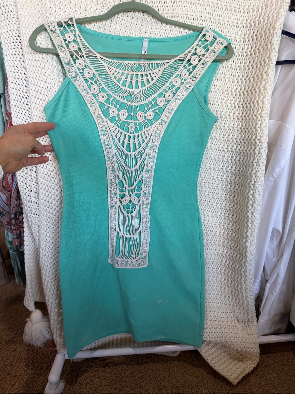 Turquoise Crochet-Trim Bodycon Dress